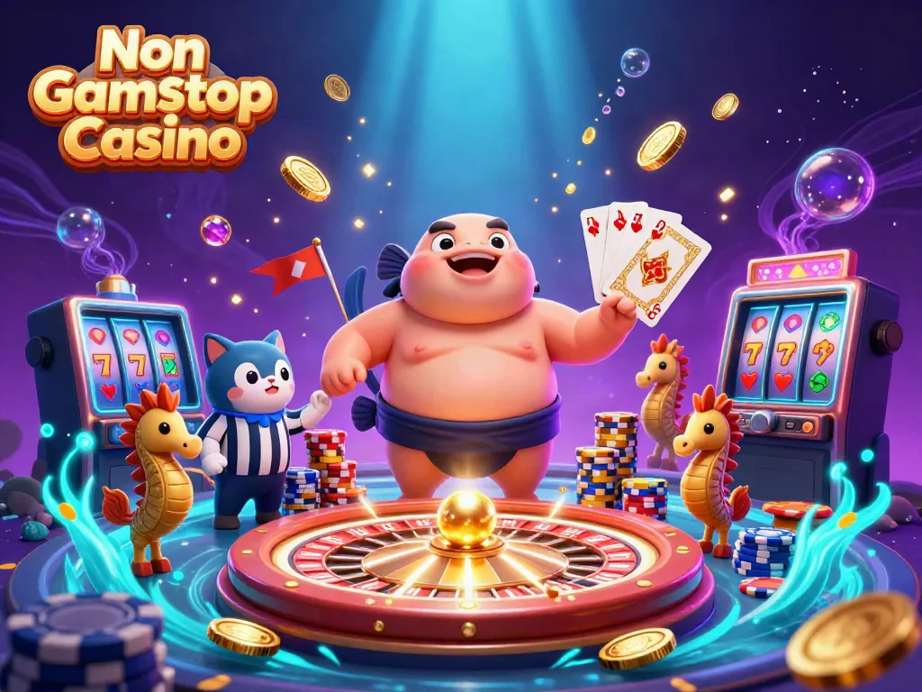 Engaging scene with Non Gamstop Casino elements featuring a fugu and catfish in a vibrant underwater setting.