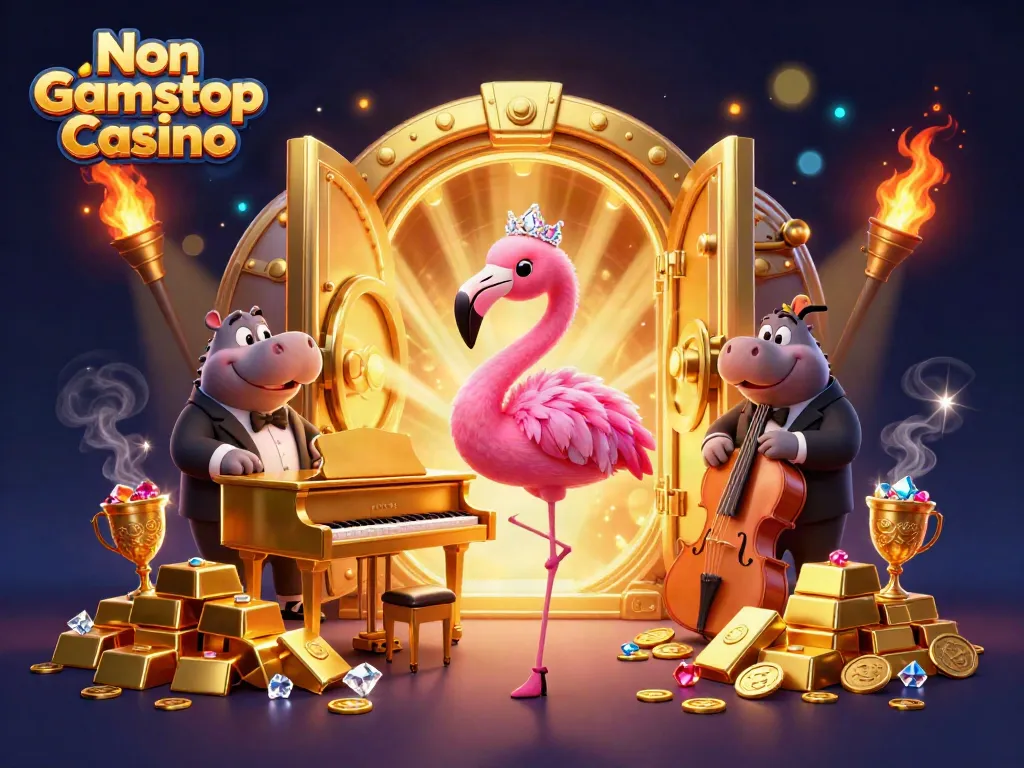 Experience the thrill of Non Gamstop Casino with dynamic musical elements in a vibrant 3D scene.