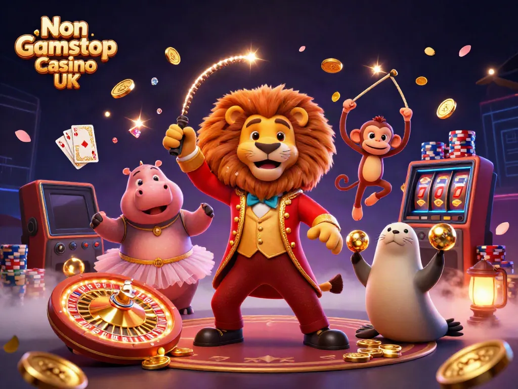 Experience Non Gamstop Casino UK excitement with vibrant casino-themed illustration featuring lively characters.