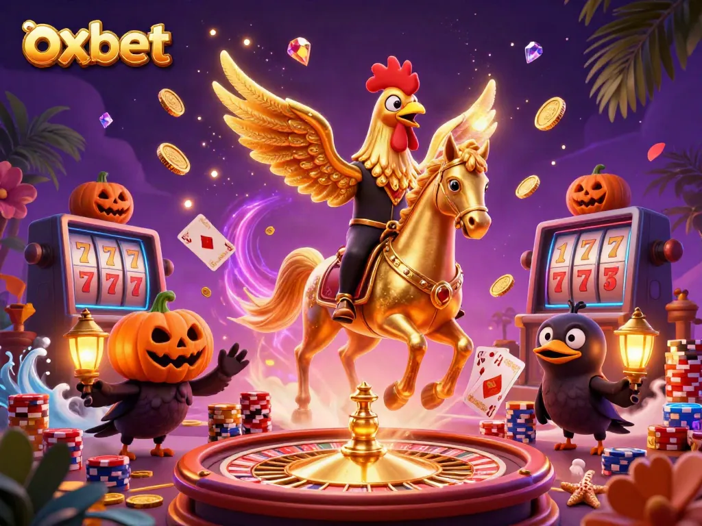 Experience thrilling gameplay with Oxbet's vibrant online casino atmosphere featuring a golden rooster character.