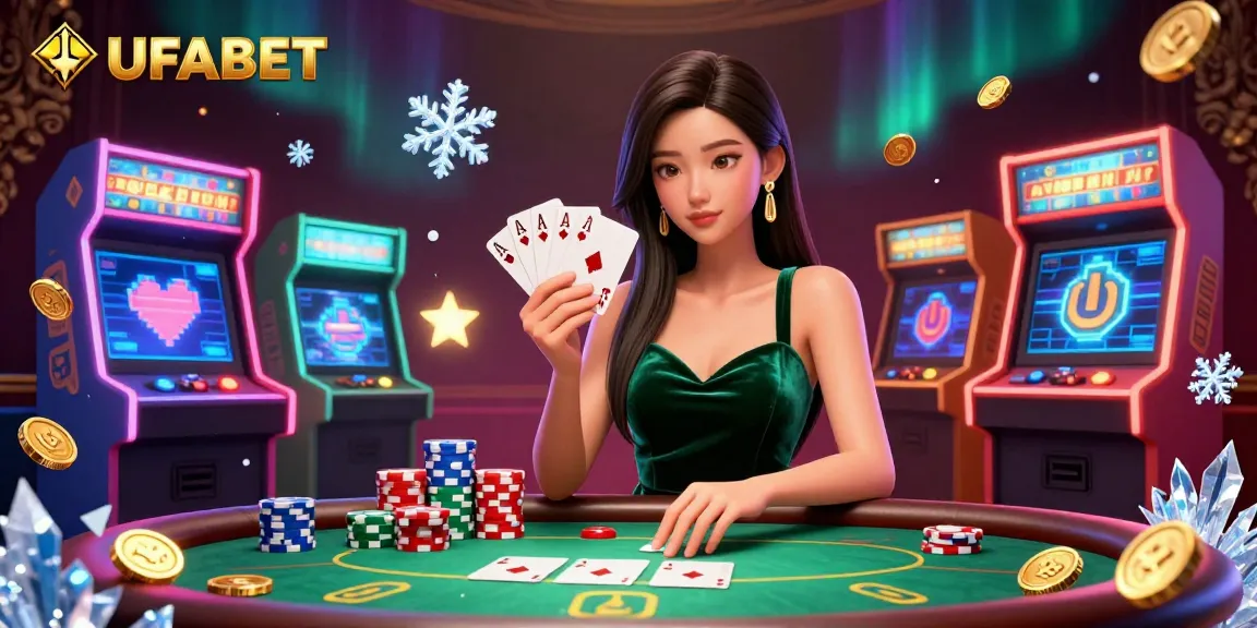 Experience thrilling poker action at UFABET with a stunning Asian dealer in an immersive casino setting.