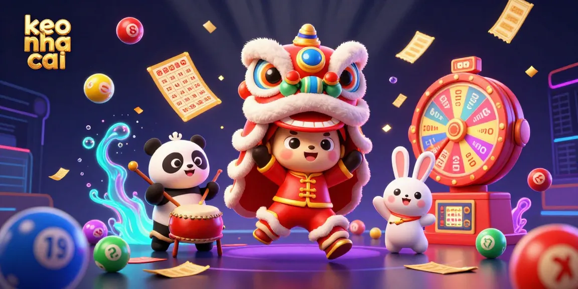 Engage with keo nha cai through this vibrant 3D illustration showcasing a gambling scene featuring a lively lion dance.