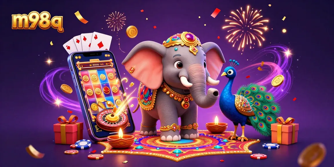Engage in the exciting world of m98 q with a vibrant slot game scene featuring colorful elements and a dynamic celebration.