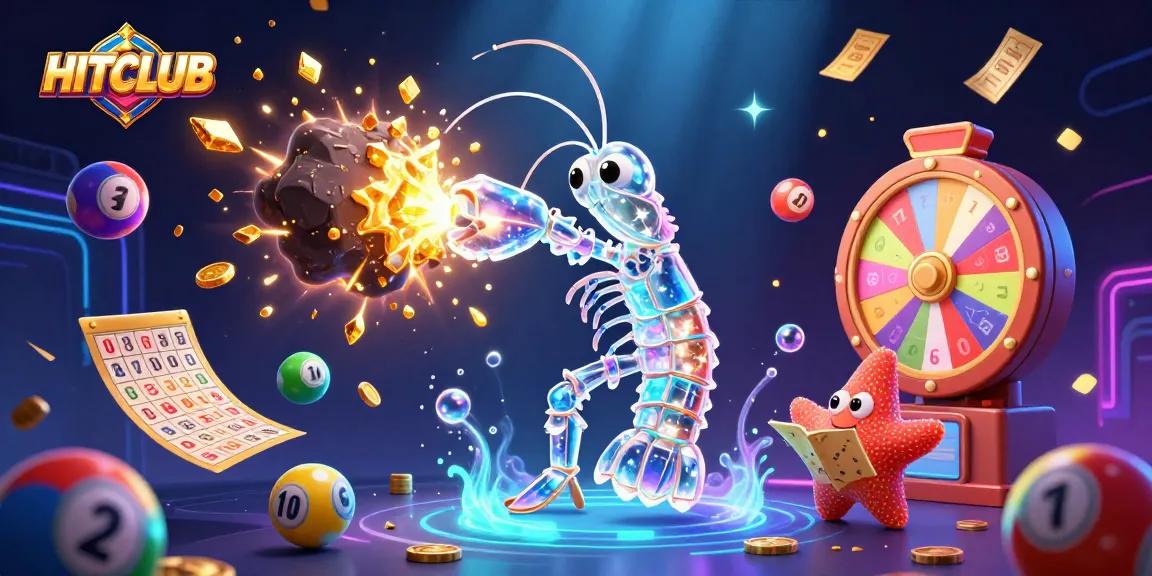 Experience excitement at HITCLUB with vibrant lottery balls bouncing in a thrilling casino scene.
