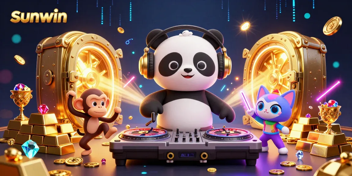 Experience the vibrant world of sunwin with 3D cartoon characters and casino elements in a lively scene.