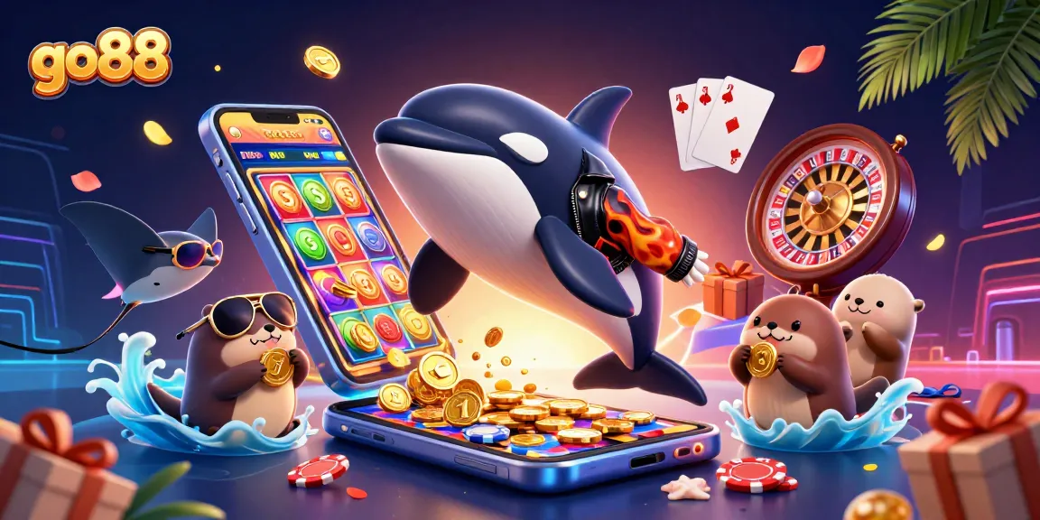 Win jackpots with go88 at the vibrant online casino featuring orca, stingray, and otter characters.